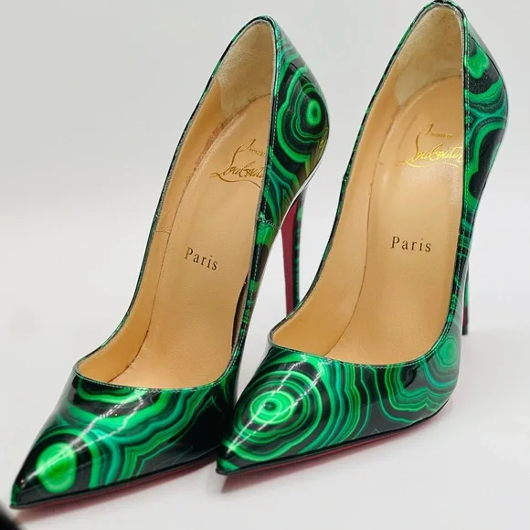 Christian Louboutin Patent Malachite So Kate 120 Black & Green Pump Size 37 1/2 - Picture 3 of 11